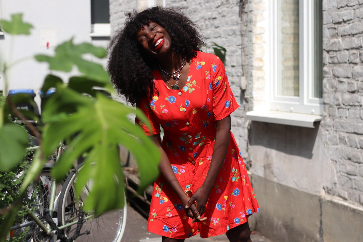 80s Vintage Red Floral Playsuit – Short Sleeve Romper with Button Front, Retro Festival Outfit, Summer One Piece
