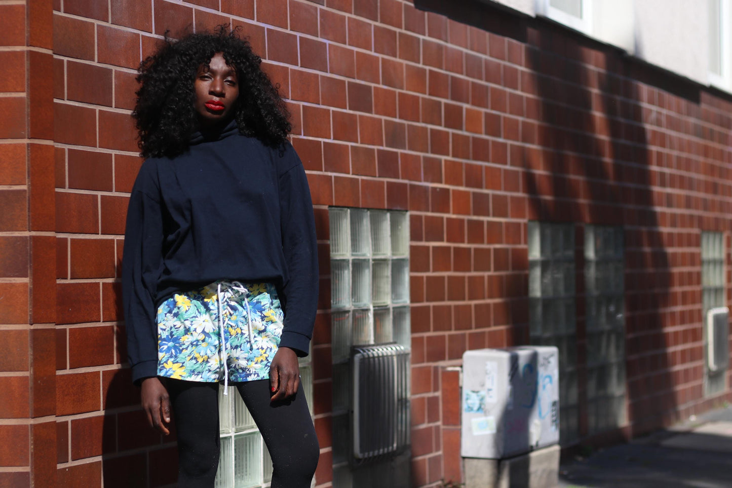 Vintage 90s Floral Shorts | High Waist Cotton Summer Shorts | Drawstring Waist | Blue Yellow Flower Print
