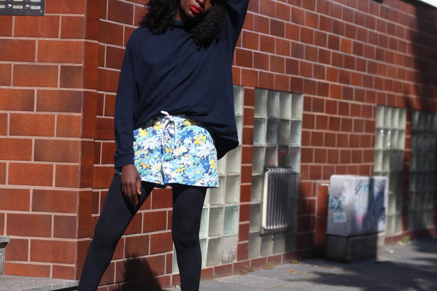 Vintage 90s Floral Shorts | High Waist Cotton Summer Shorts | Drawstring Waist | Blue Yellow Flower Print