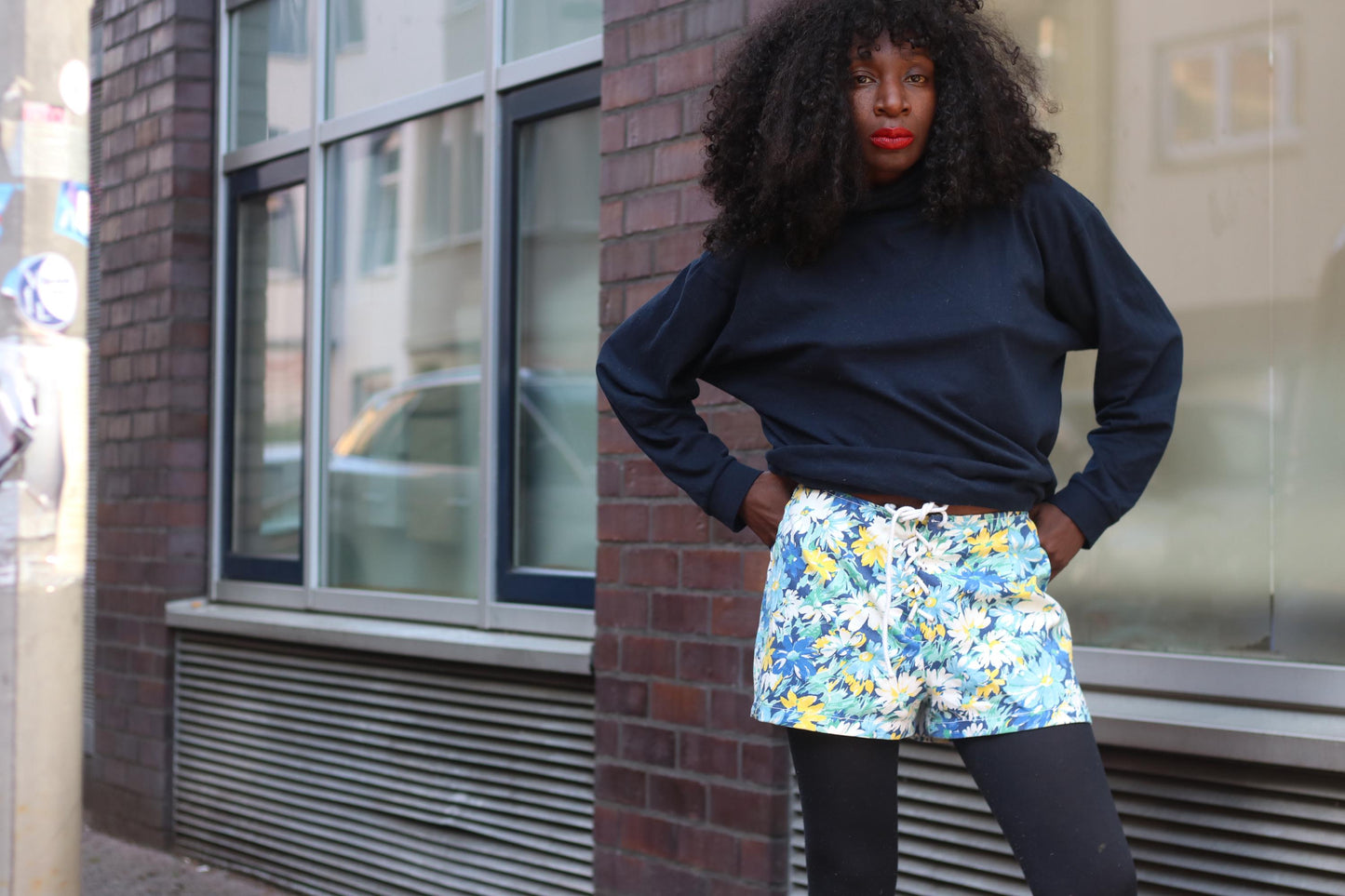 Vintage 90s Floral Shorts | High Waist Cotton Summer Shorts | Drawstring Waist | Blue Yellow Flower Print