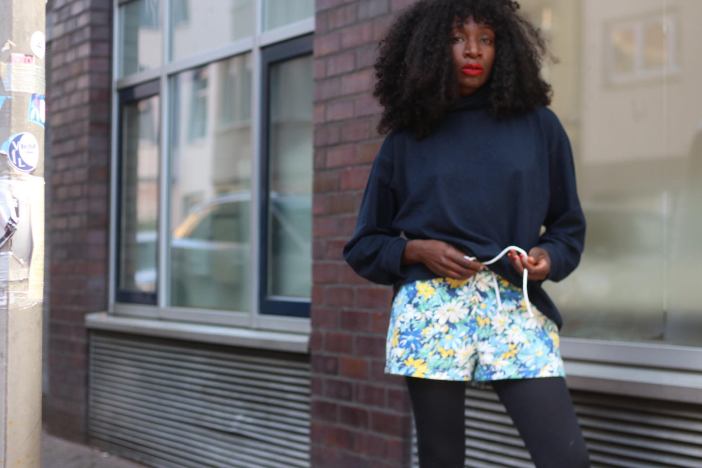 Vintage 90s Floral Shorts | High Waist Cotton Summer Shorts | Drawstring Waist | Blue Yellow Flower Print