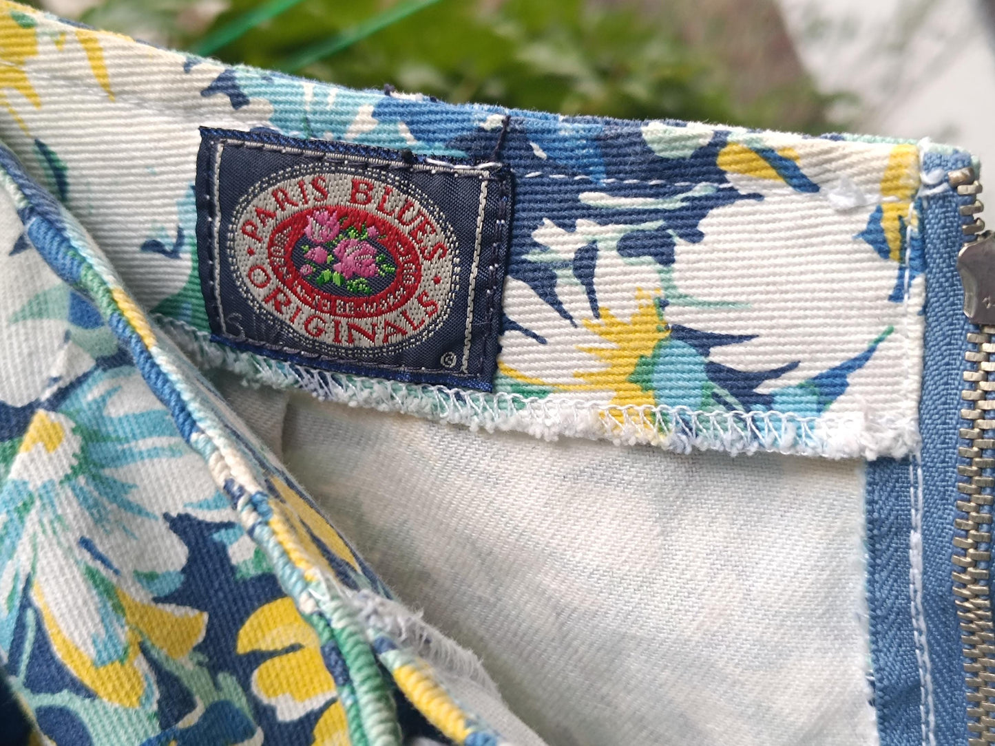 Vintage 90s Floral Shorts | High Waist Cotton Summer Shorts | Drawstring Waist | Blue Yellow Flower Print