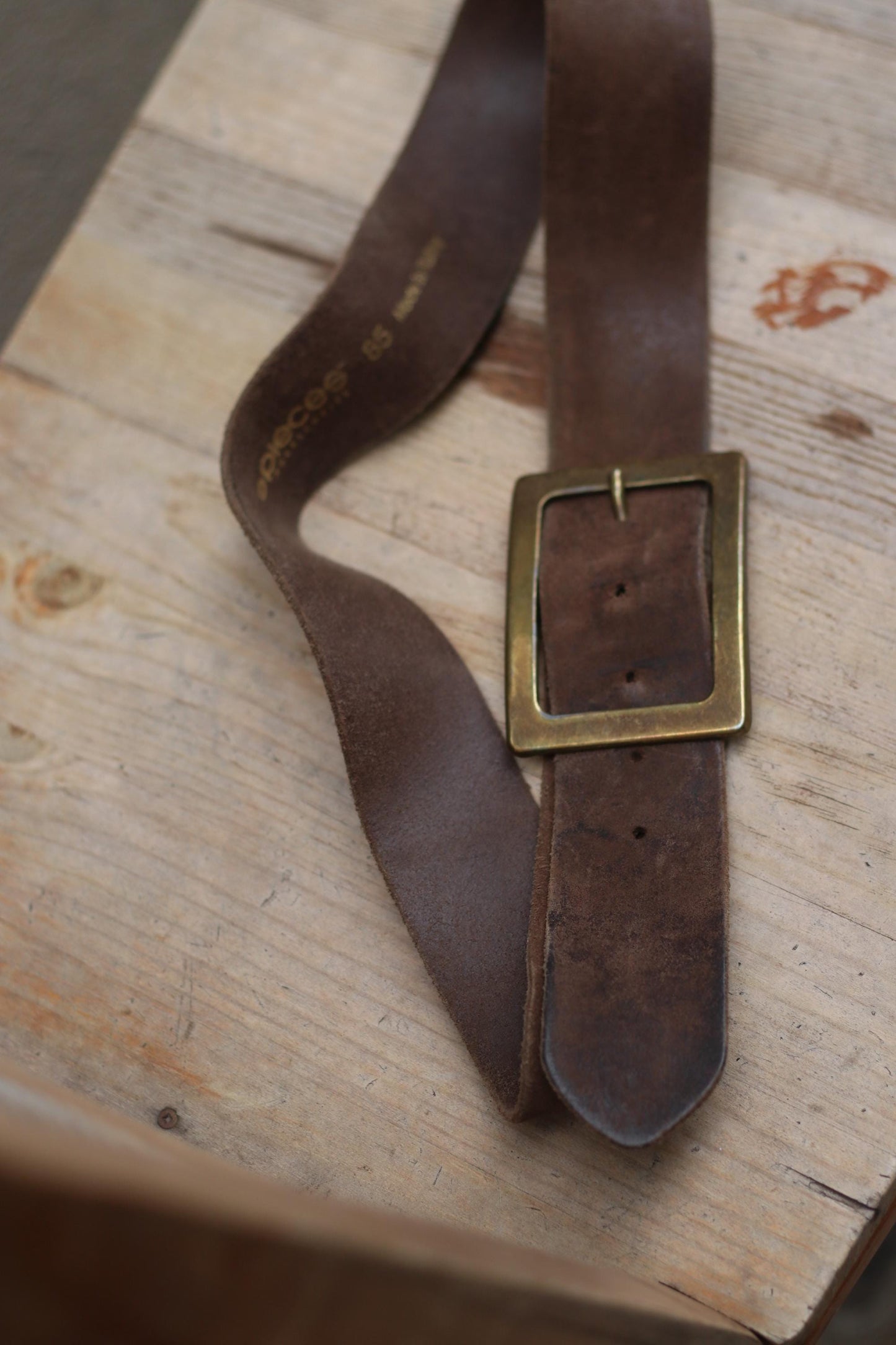 Vintage Brown Suede Belt | Wide Leather Waist Belt with Gold Square Buckle | 70s Western Boho Style |