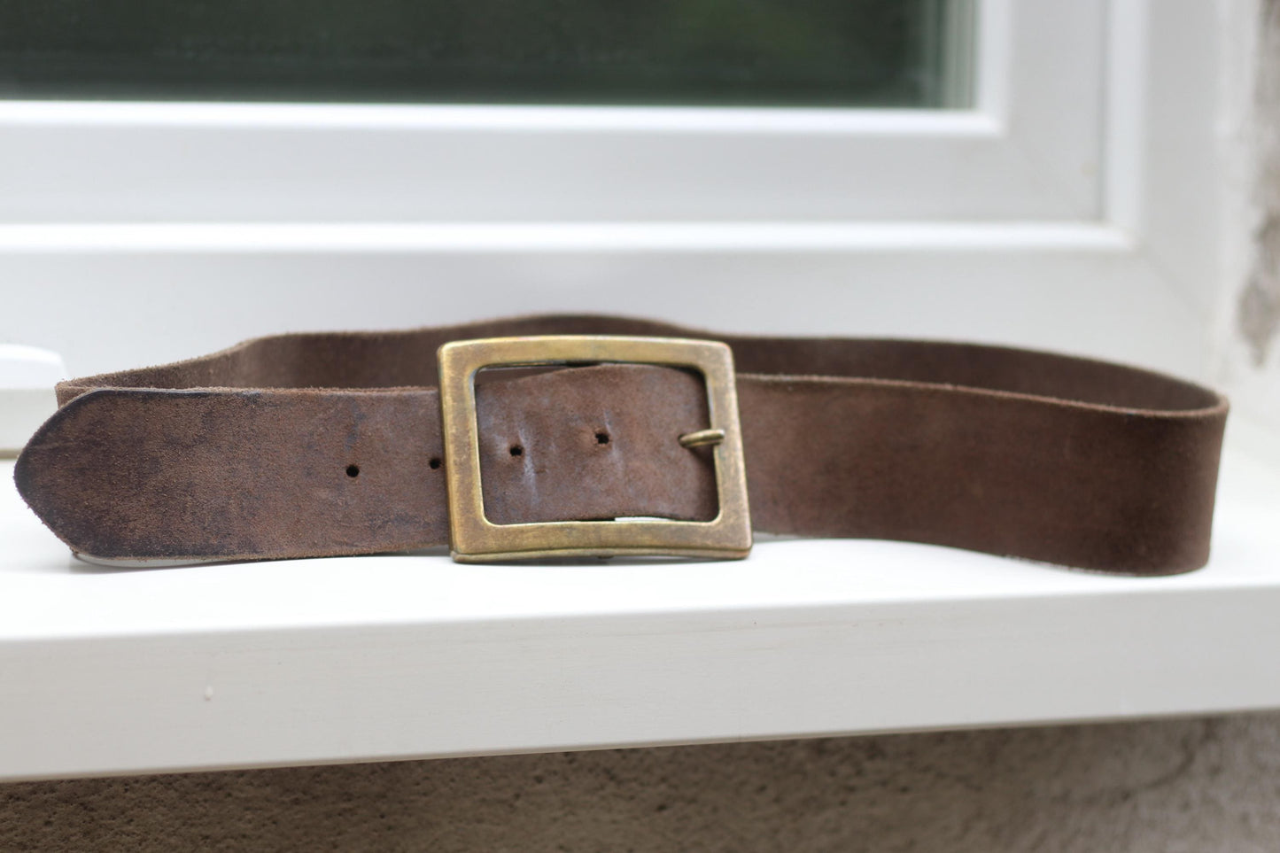 Vintage Brown Suede Belt | Wide Leather Waist Belt with Gold Square Buckle | 70s Western Boho Style |