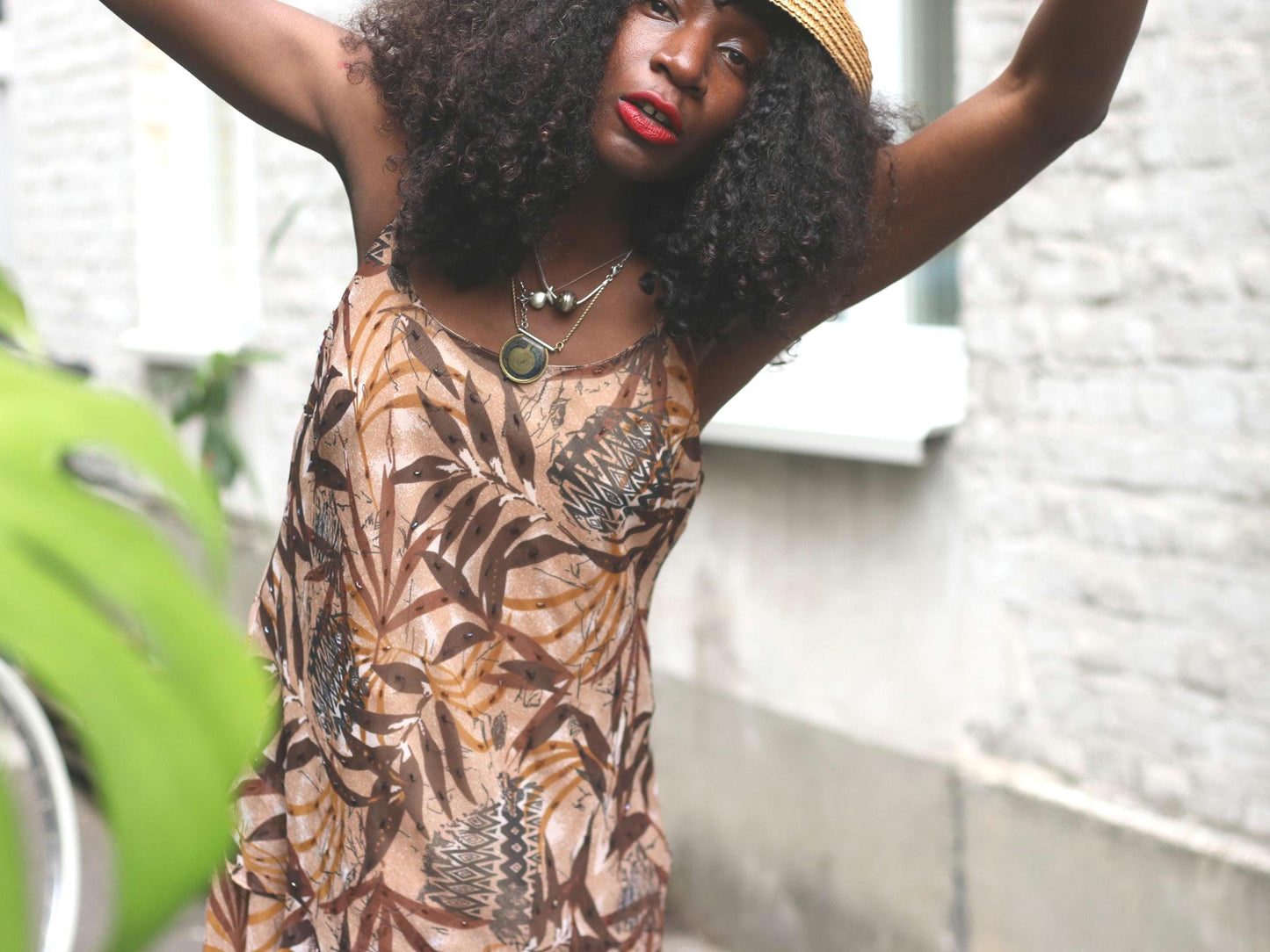 Vintage 90s Ruffle Slip Dress | Tropical Print Midi | Boho Sheer Layers | Earth Tones Festival Dress | Adjustable Straps | Size M/L