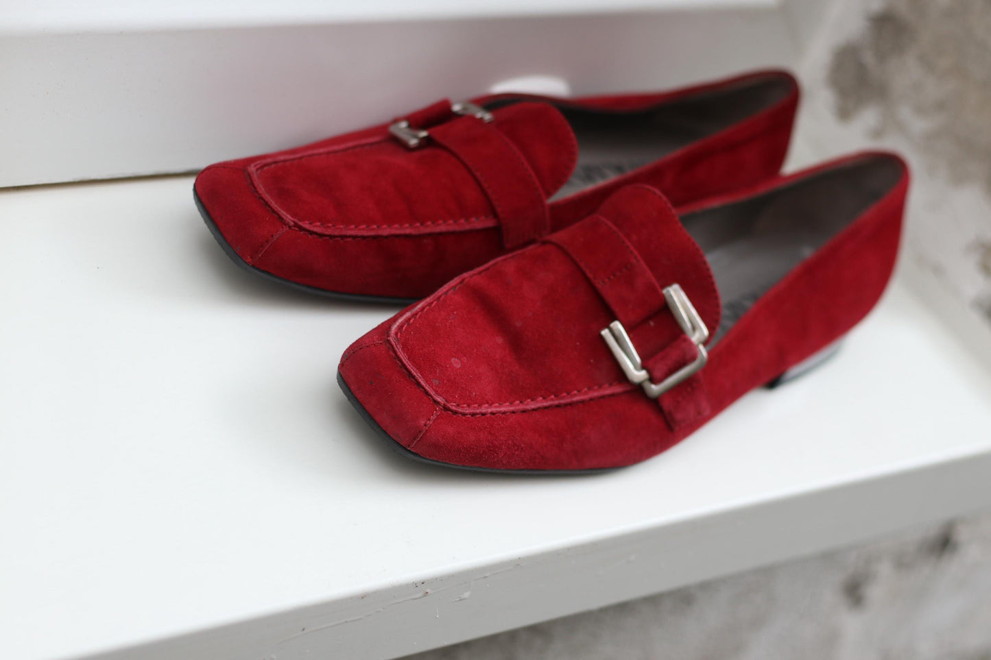 Vintage Peter Kaiser Red Suede Loafers, Size 38, Silver Buckle Detail, Classic Italian Style Flats, Y2K Chic