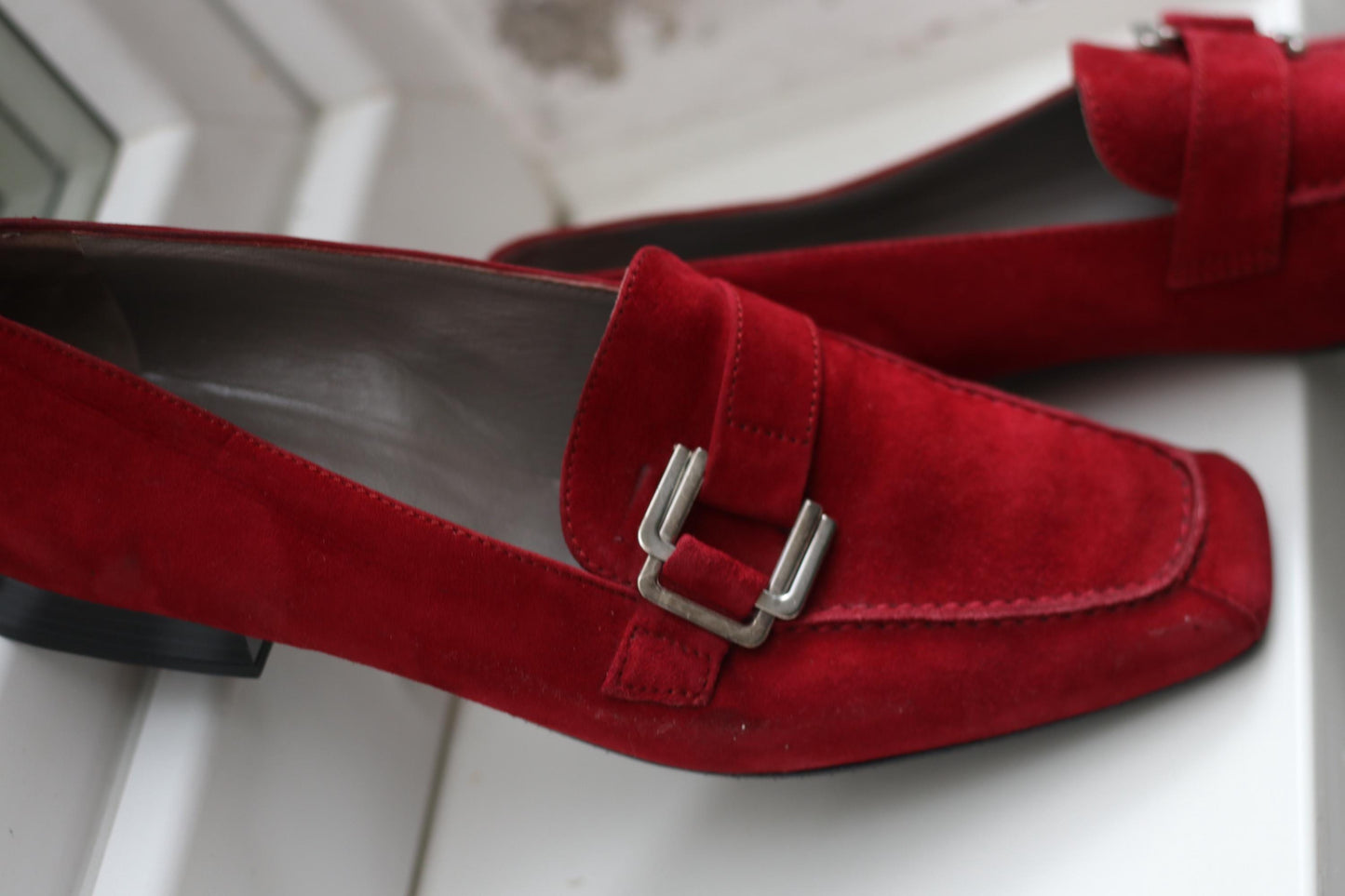Vintage Peter Kaiser Red Suede Loafers, Size 38, Silver Buckle Detail, Classic Italian Style Flats, Y2K Chic