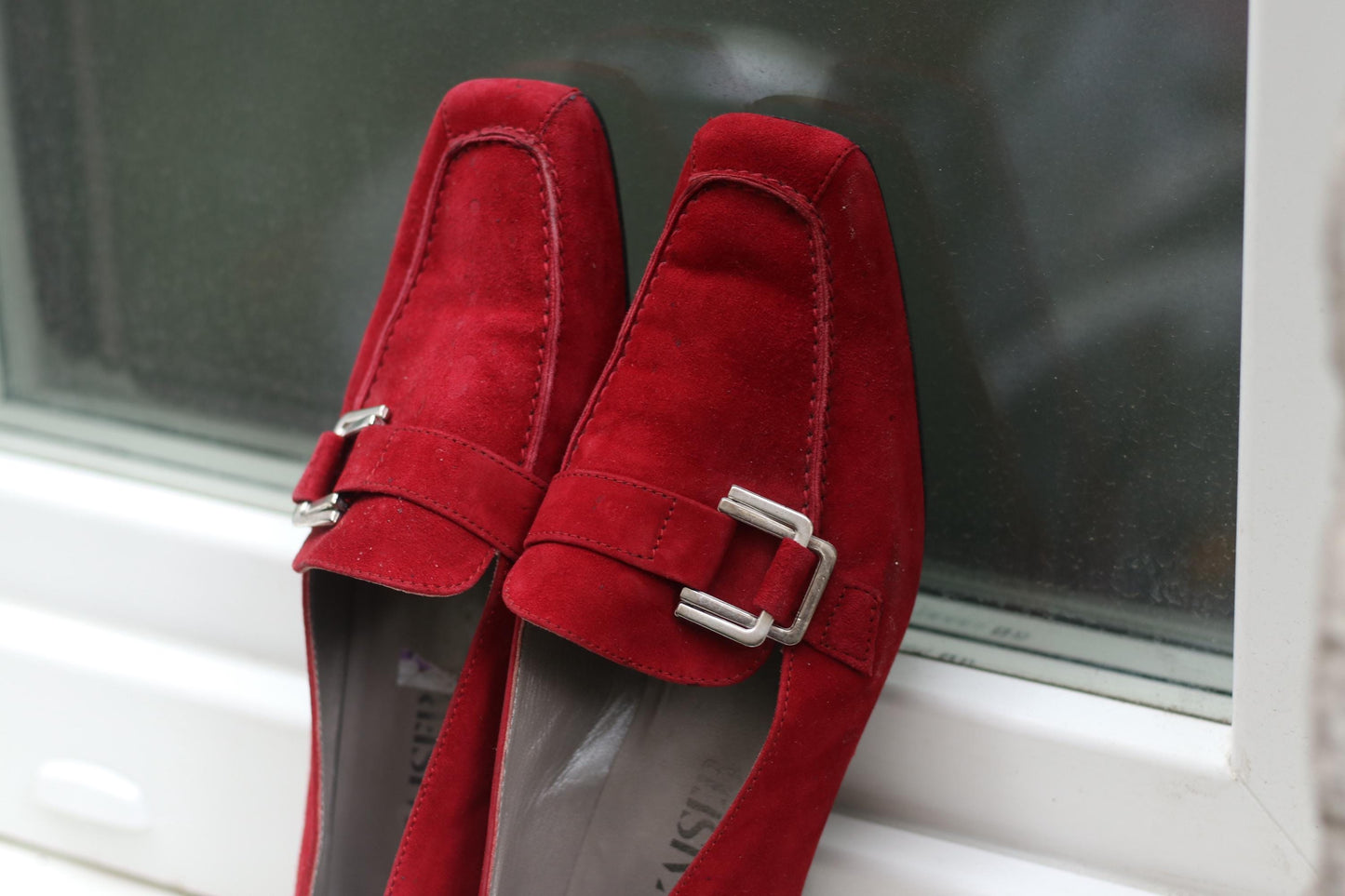 Vintage Peter Kaiser Red Suede Loafers, Size 38, Silver Buckle Detail, Classic Italian Style Flats, Y2K Chic