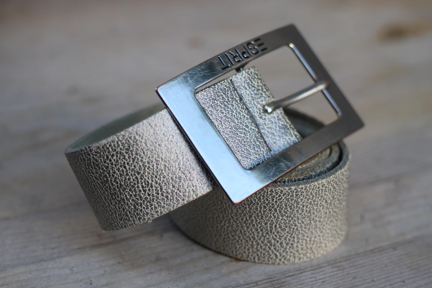 Y2K Metallic Leather Belt β Esprit Logo Buckle, Crackle Texture Silver Waist Acessory, 2000s Statement Piece