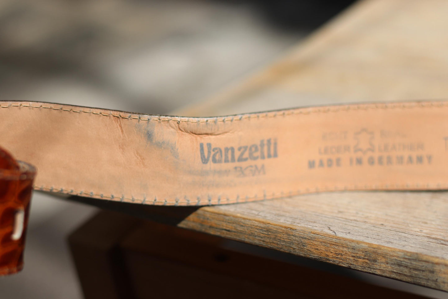 Vintage Croc-Embossed Cognac Leather Belt |