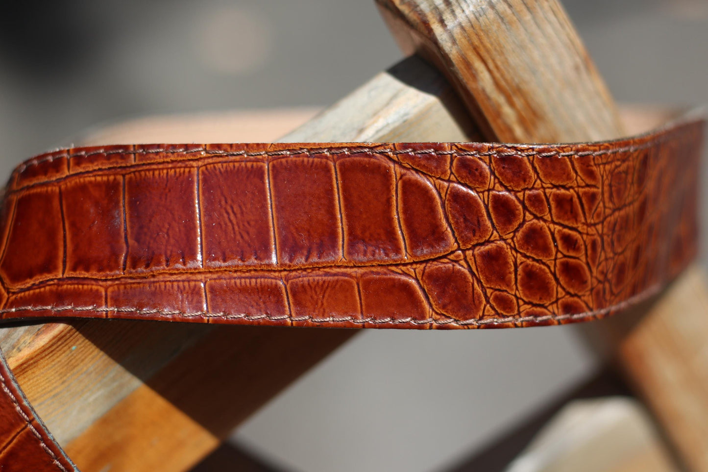 Vintage Croc-Embossed Cognac Leather Belt |