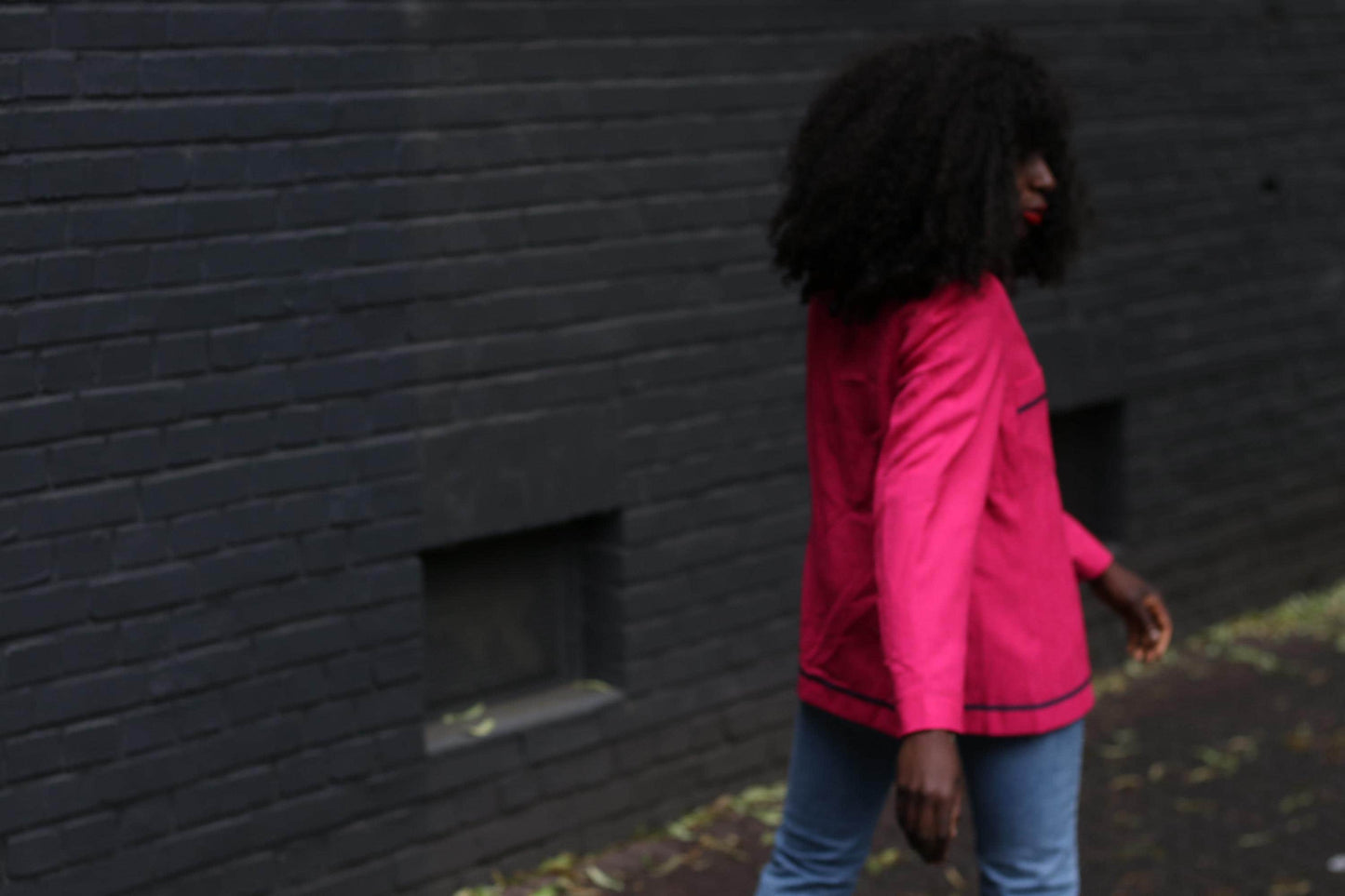 Vintage Pink Blazer 80s | Bold Raspberry Jacket | French Designer | Marcelle Griffon | Navy Trim | Tailored Coat