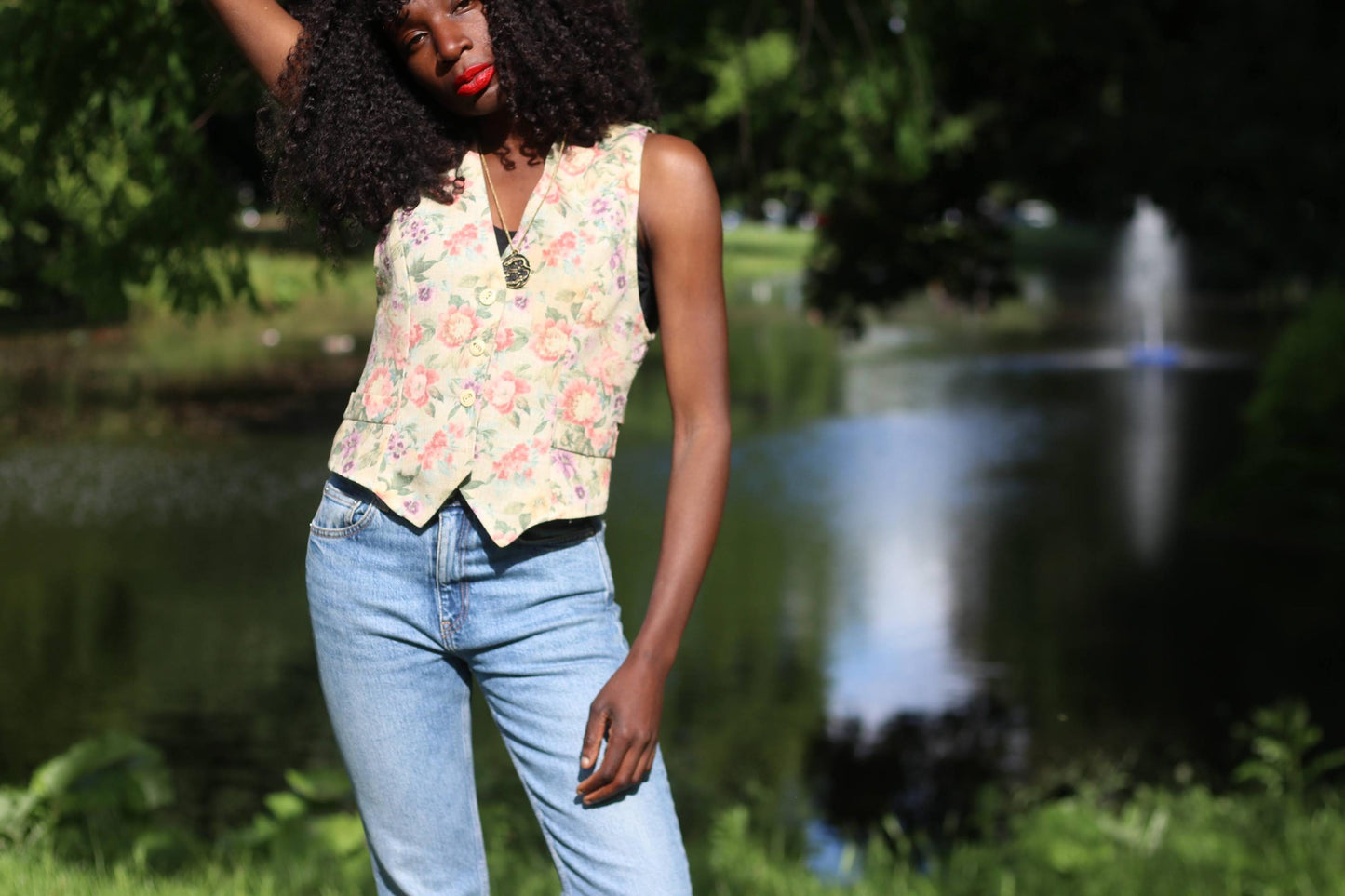 Vintage 90s Floral Vest | Tapestry Waistcoat Top | Cottagecore Granny Chic Style | Button Front Fitted Layer | Retro Festival Fashion