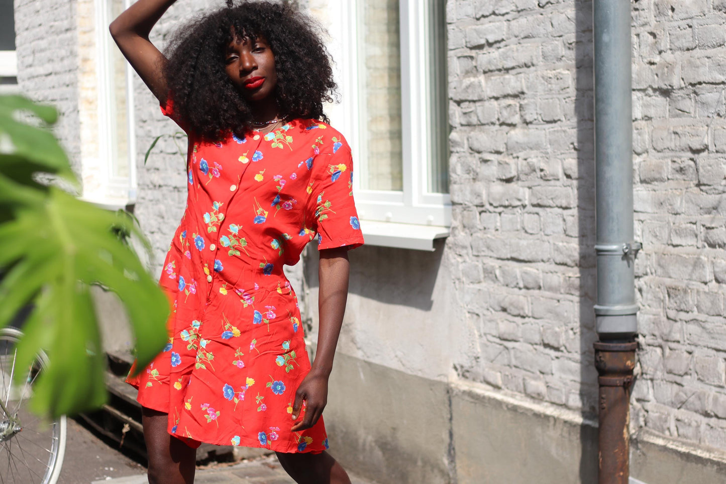 80s Vintage Red Floral Playsuit – Short Sleeve Romper with Button Front, Retro Festival Outfit, Summer One Piece