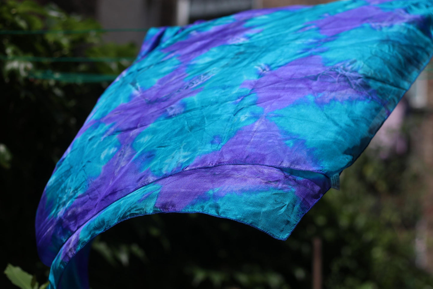 Vintage Tie-Dye Silk Scarf | Boho Blue Purple Ombre Foulard | Hand-Dyed Lightweight Wrap | 80s 90s Bohemian Neck Accessory