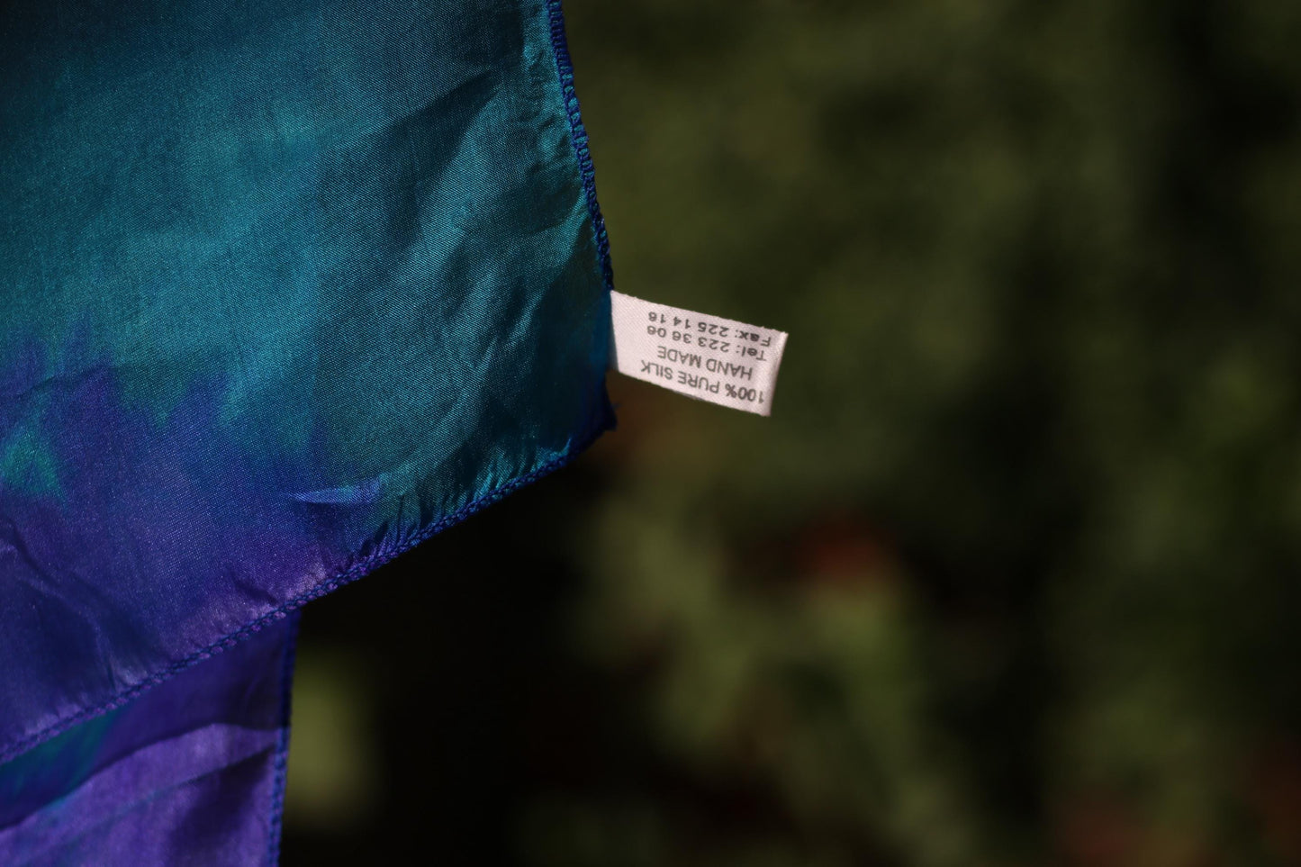 Vintage Tie-Dye Silk Scarf | Boho Blue Purple Ombre Foulard | Hand-Dyed Lightweight Wrap | 80s 90s Bohemian Neck Accessory