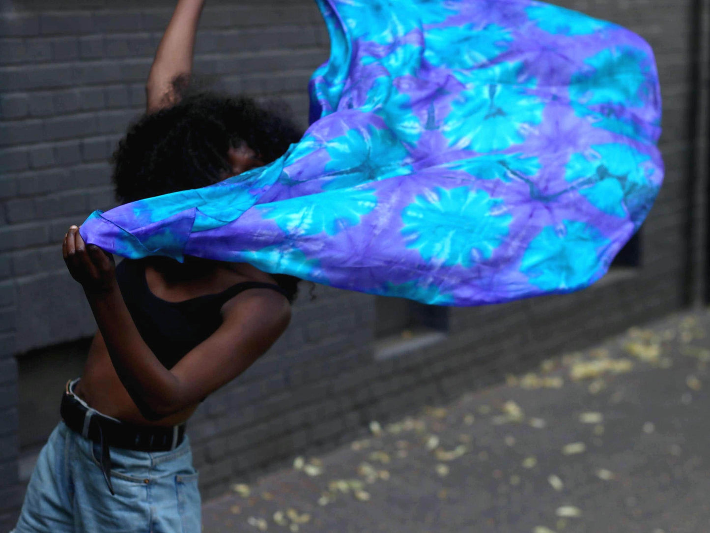 Vintage Tie-Dye Silk Scarf | Boho Blue Purple Ombre Foulard | Hand-Dyed Lightweight Wrap | 80s 90s Bohemian Neck Accessory