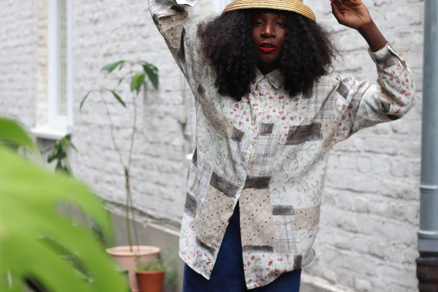 Vintage 90s Patchwork Blouse | Floral Print Oversized Shirt | Grunge Cottagecore Grandpa Style | Mixed Print Button Down Top S/M