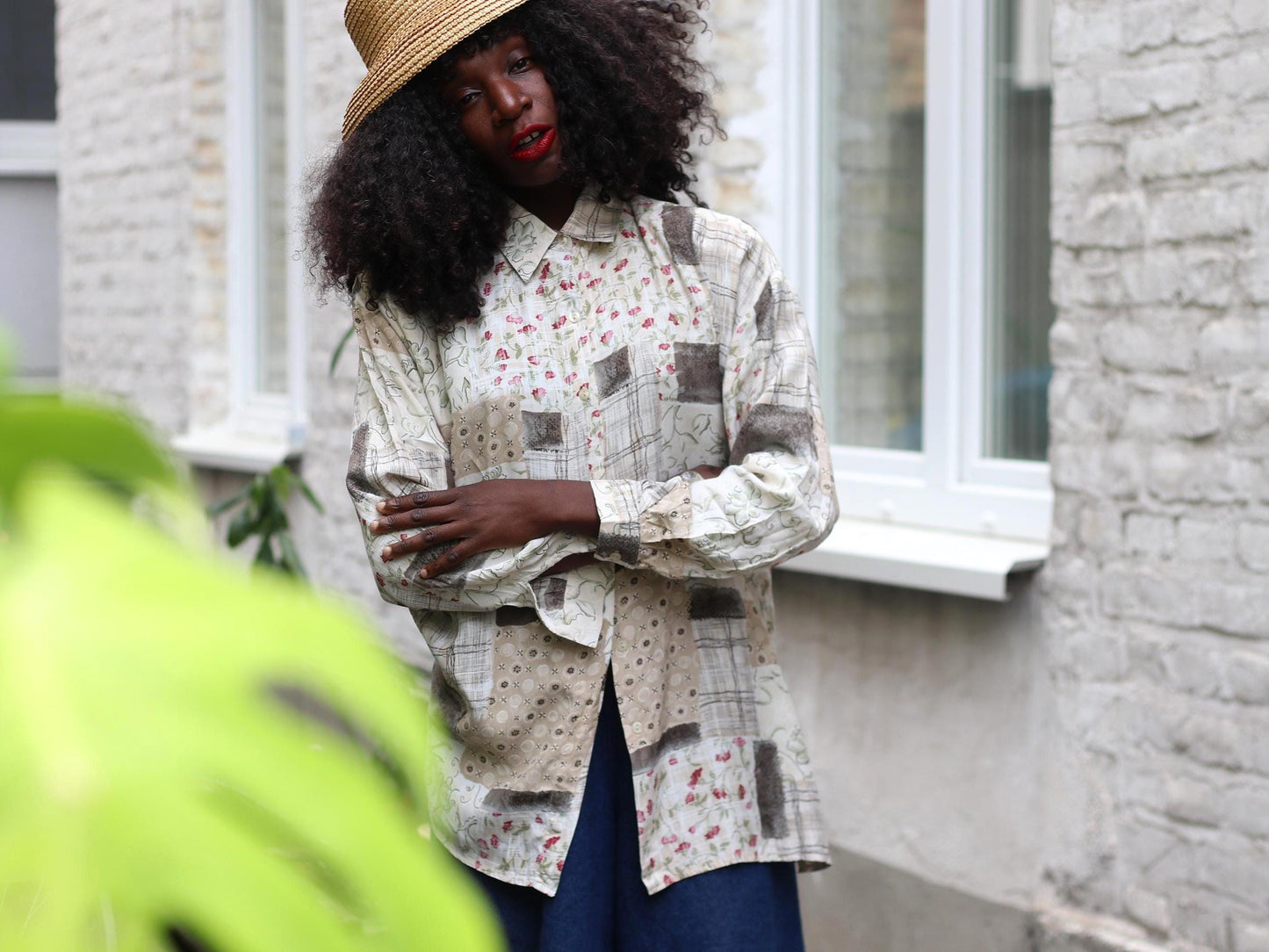 Vintage 90s Patchwork Blouse | Floral Print Oversized Shirt | Grunge Cottagecore Grandpa Style | Mixed Print Button Down Top S/M