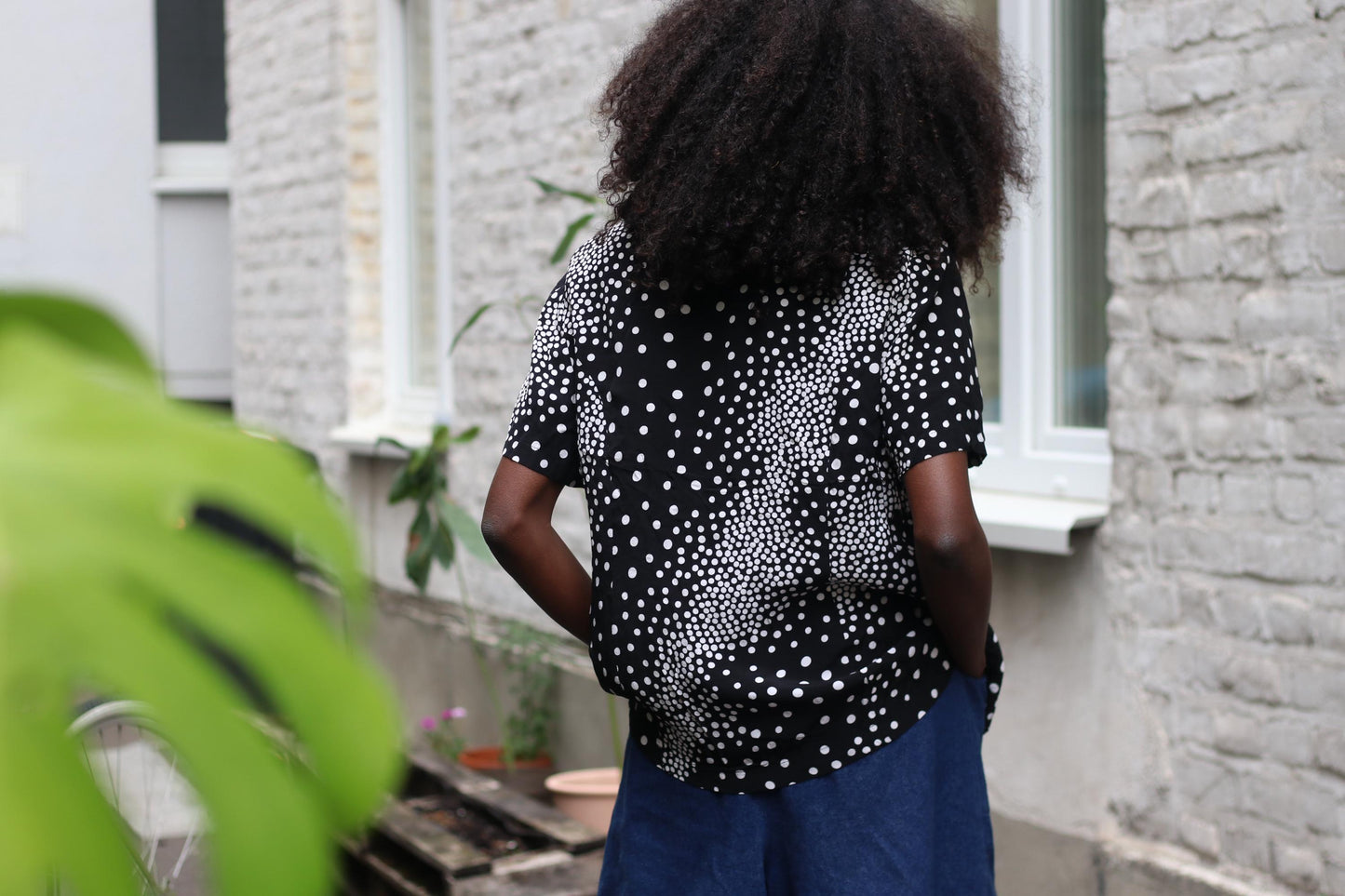 Vintage Polka Dot Blouse | 90s Black White Short Sleeve Shirt | Retro Collar Print Top | Unisex Minimalist Button-Up | Size M