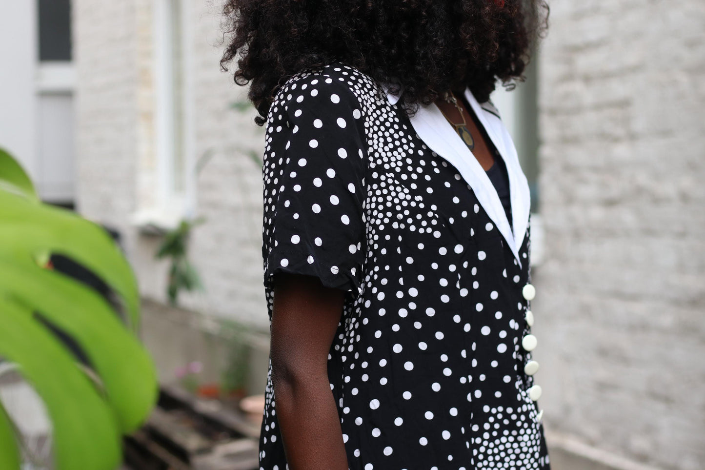 Vintage Polka Dot Blouse | 90s Black White Short Sleeve Shirt | Retro Collar Print Top | Unisex Minimalist Button-Up | Size M