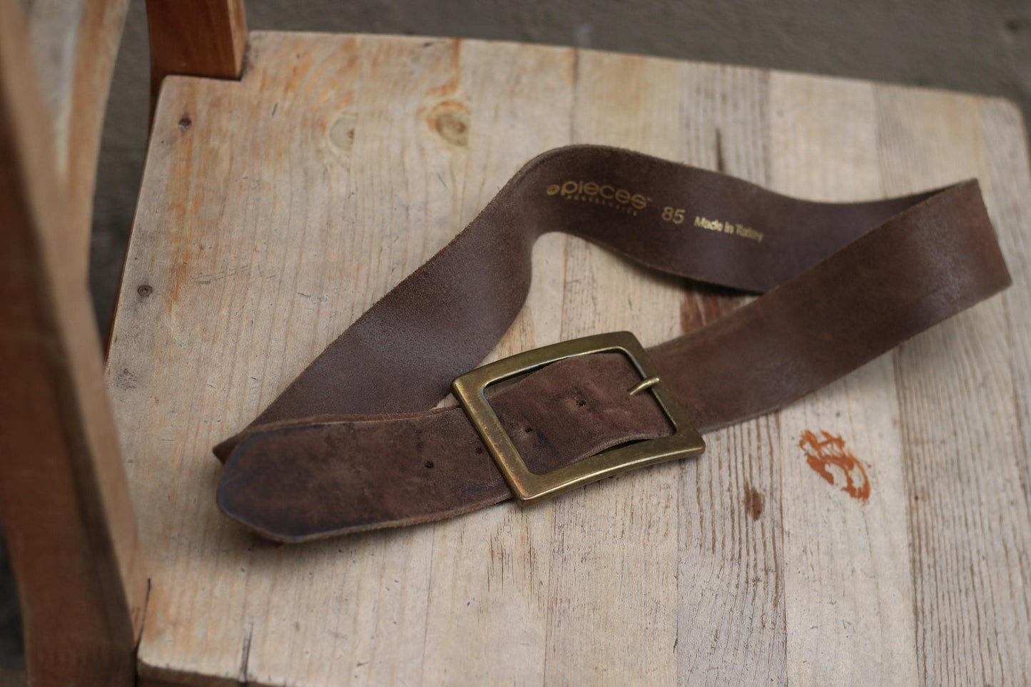 Vintage Brown Suede Belt | Wide Leather Waist Belt with Gold Square Buckle | 70s Western Boho Style |