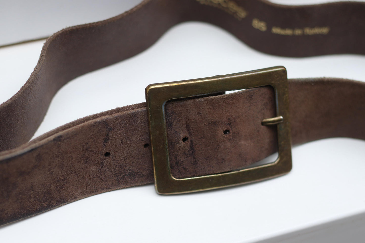 Vintage Brown Suede Belt | Wide Leather Waist Belt with Gold Square Buckle | 70s Western Boho Style |