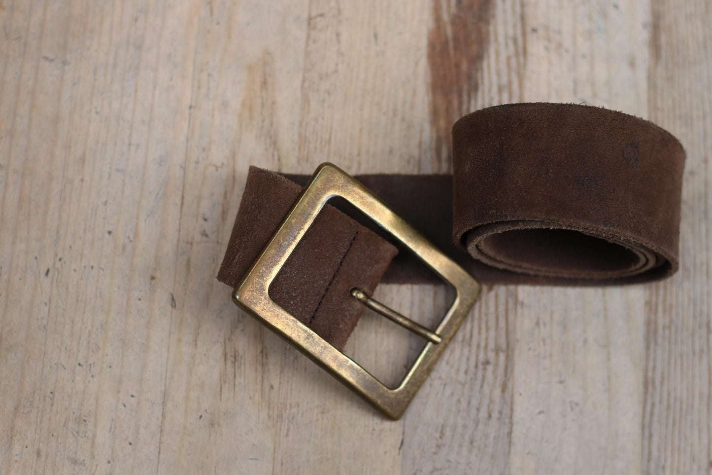 Vintage Brown Suede Belt | Wide Leather Waist Belt with Gold Square Buckle | 70s Western Boho Style |