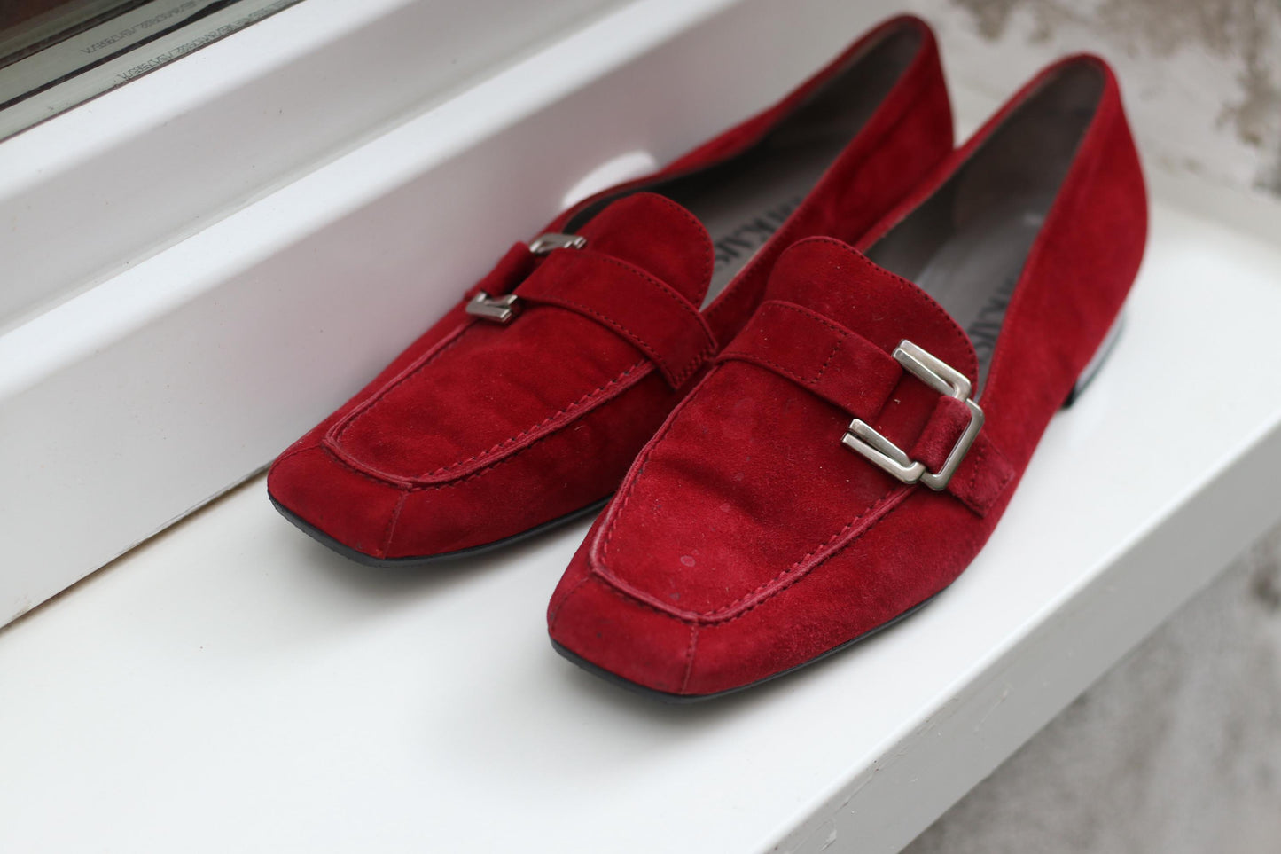 Vintage Peter Kaiser Red Suede Loafers, Size 38, Silver Buckle Detail, Classic Italian Style Flats, Y2K Chic