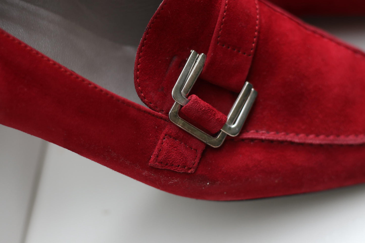 Vintage Peter Kaiser Red Suede Loafers, Size 38, Silver Buckle Detail, Classic Italian Style Flats, Y2K Chic