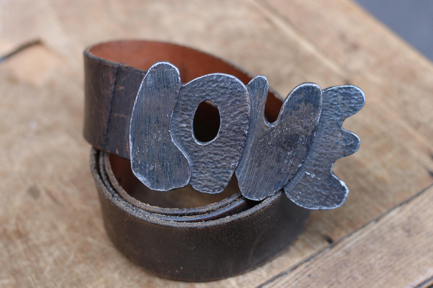 Vintage Love Belt Buckle, Distressed Leather Belt, Boho Hippie Accessory, Rustic Western Waist Belt, Unique Statement Piece