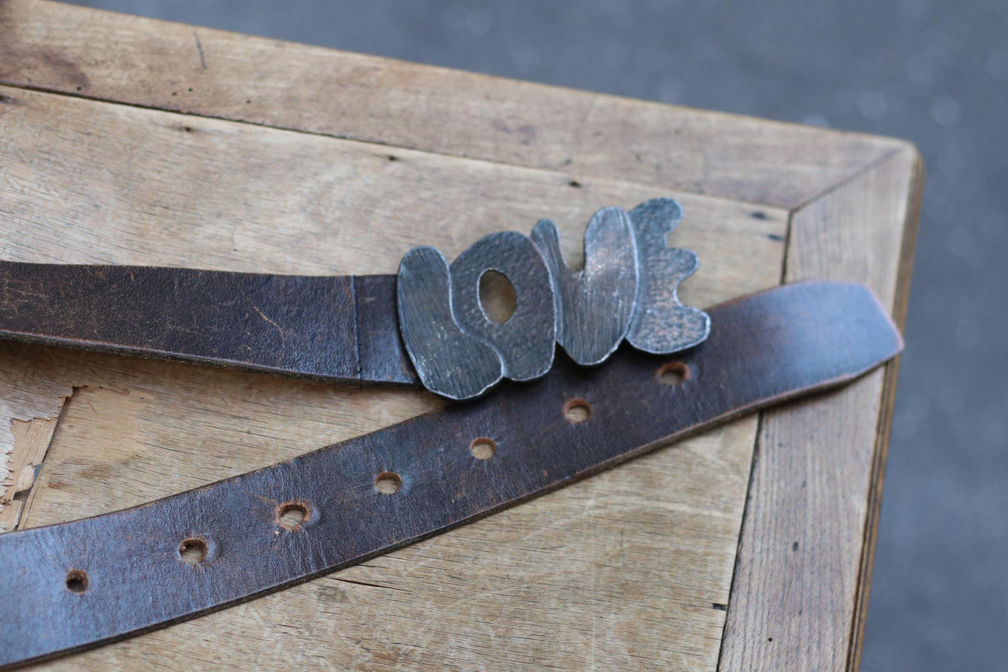 Vintage Love Belt Buckle, Distressed Leather Belt, Boho Hippie Accessory, Rustic Western Waist Belt, Unique Statement Piece