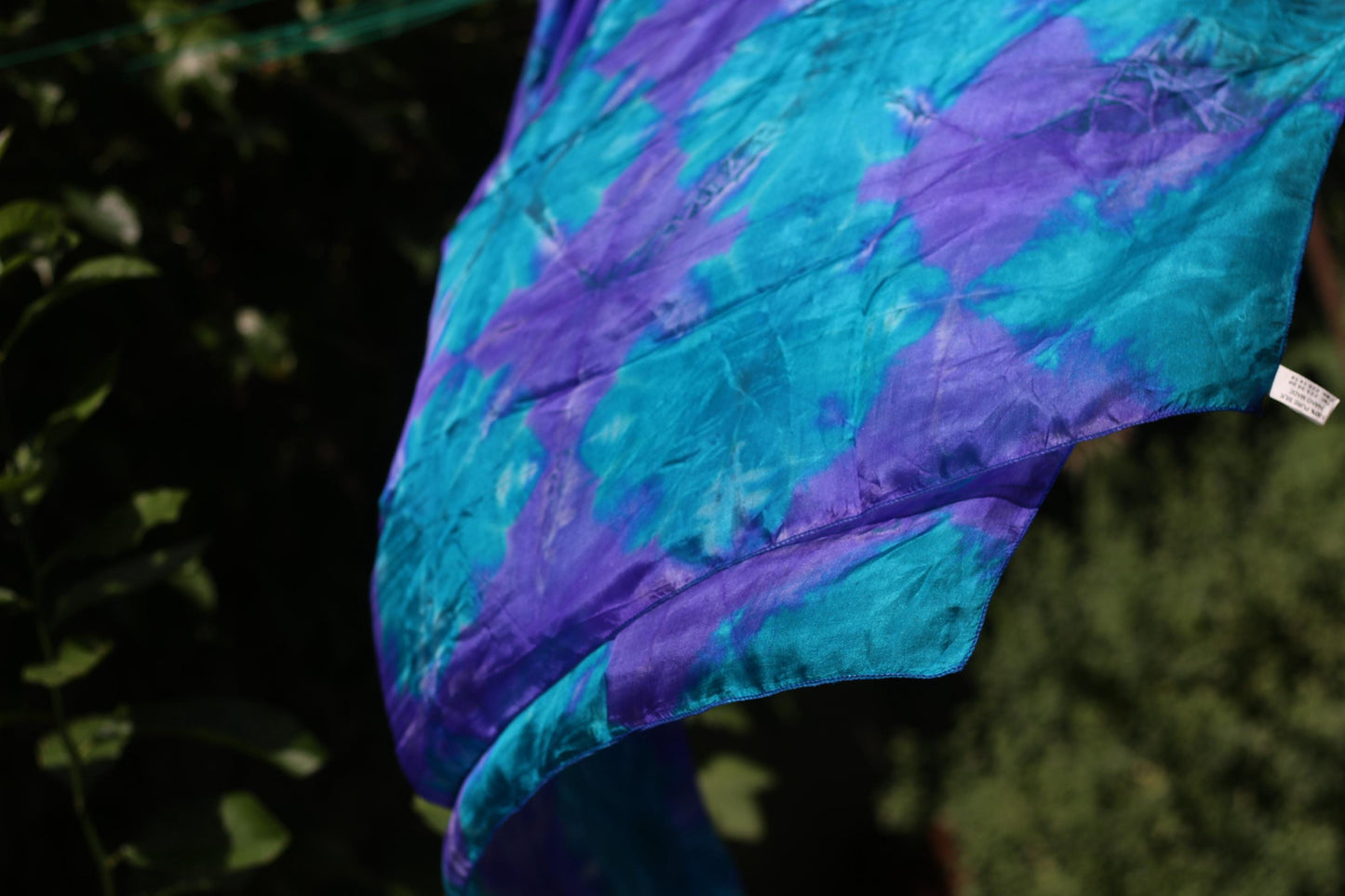Vintage Tie-Dye Silk Scarf | Boho Blue Purple Ombre Foulard | Hand-Dyed Lightweight Wrap | 80s 90s Bohemian Neck Accessory