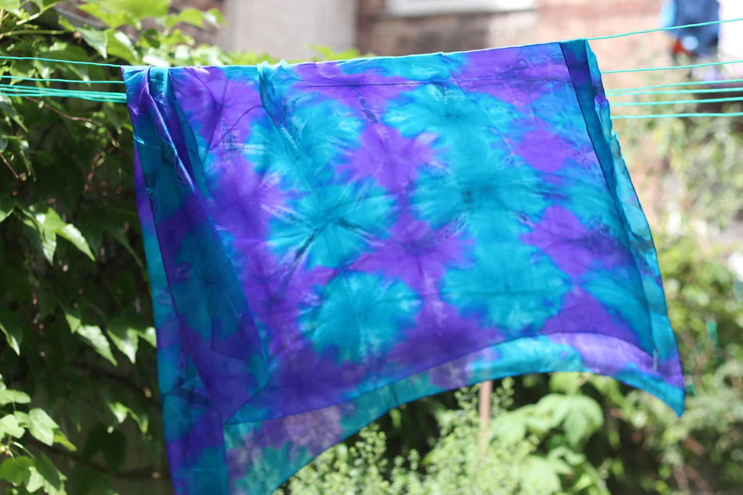 Vintage Tie-Dye Silk Scarf | Boho Blue Purple Ombre Foulard | Hand-Dyed Lightweight Wrap | 80s 90s Bohemian Neck Accessory