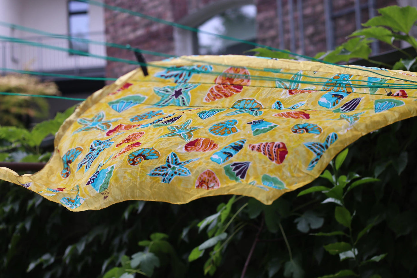 Vintage Silk Seashell Scarf | Yellow Ocean Print Foulard | Coastal Resort Wear | Lightweight Summer Beach Accessory
