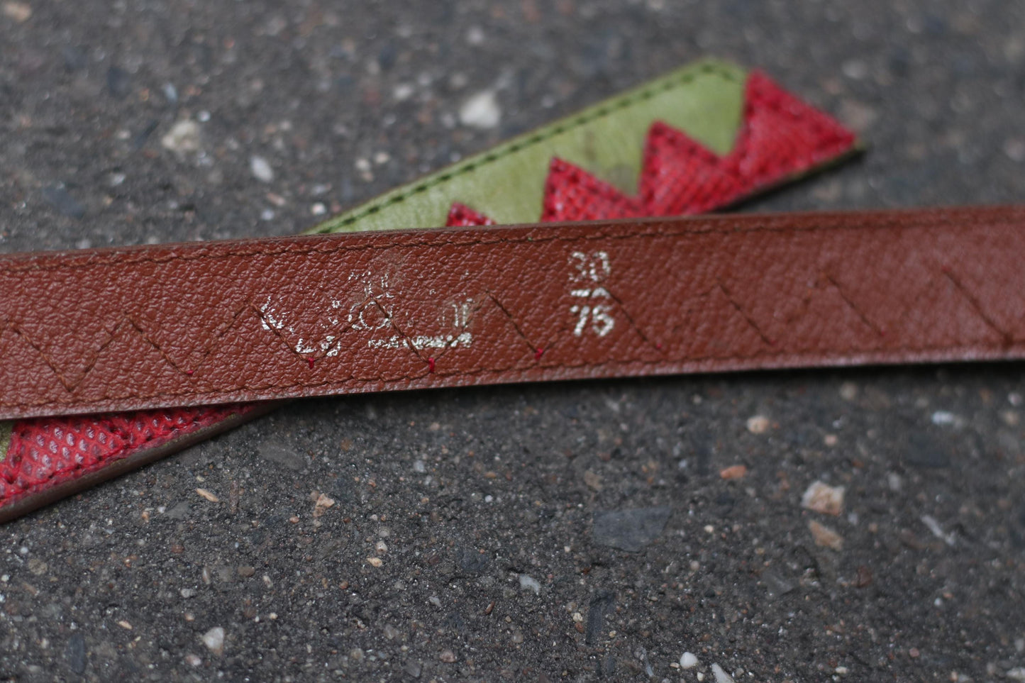 Vintage Red Green Chevron Leather Belt | Tortoiseshell Buckle | Bold Graphic Waist Belt | Unique Statement Accessory