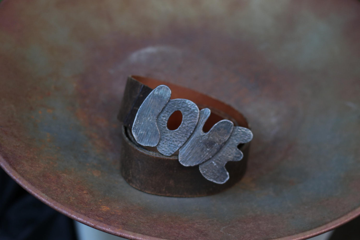 Vintage Love Belt Buckle, Distressed Leather Belt, Boho Hippie Accessory, Rustic Western Waist Belt, Unique Statement Piece