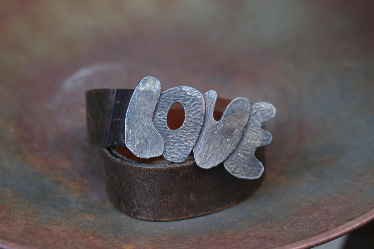 Vintage Love Belt Buckle, Distressed Leather Belt, Boho Hippie Accessory, Rustic Western Waist Belt, Unique Statement Piece