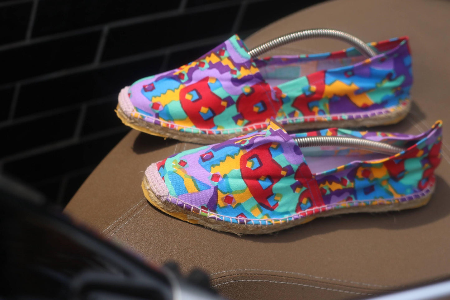 Vintage Espadrille Sandals| Women’s Colorful Geometric Print Flats | Retro Boho Slip On Canvas Shoes Size EU41| Art Print Summer Shoes