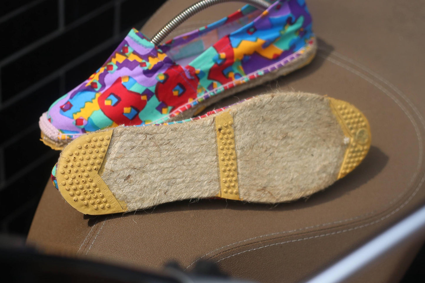 Vintage Espadrille Sandals| Women’s Colorful Geometric Print Flats | Retro Boho Slip On Canvas Shoes Size EU41| Art Print Summer Shoes