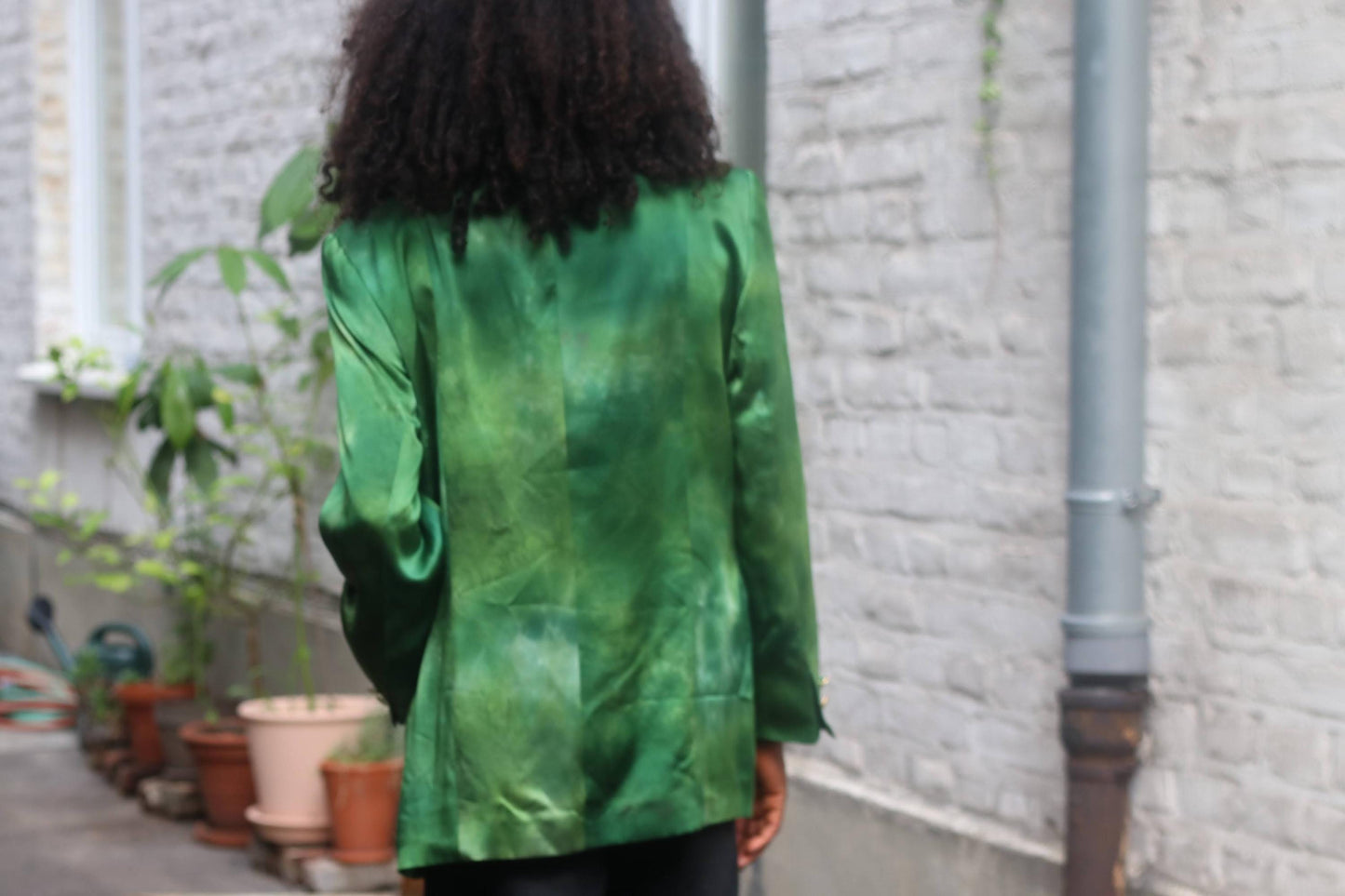 Vintage Green Silk Blazer Women’s Size M – 100% Silk Double Breasted Jacket – Emerald Tie Dye Blazer – Bold Power Suit 90s Statement