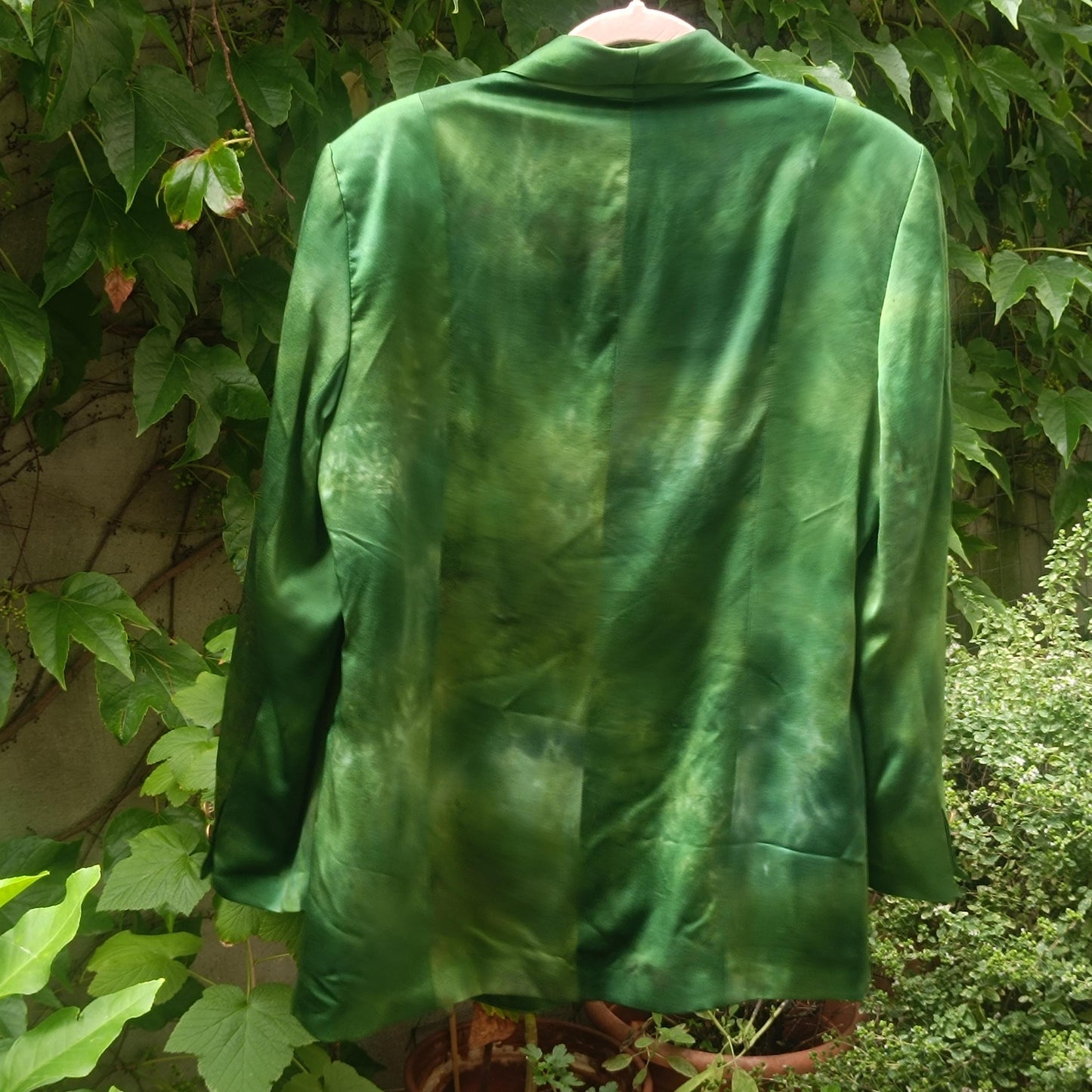 Vintage Green Silk Blazer Women’s Size M – 100% Silk Double Breasted Jacket – Emerald Tie Dye Blazer – Bold Power Suit 90s Statement