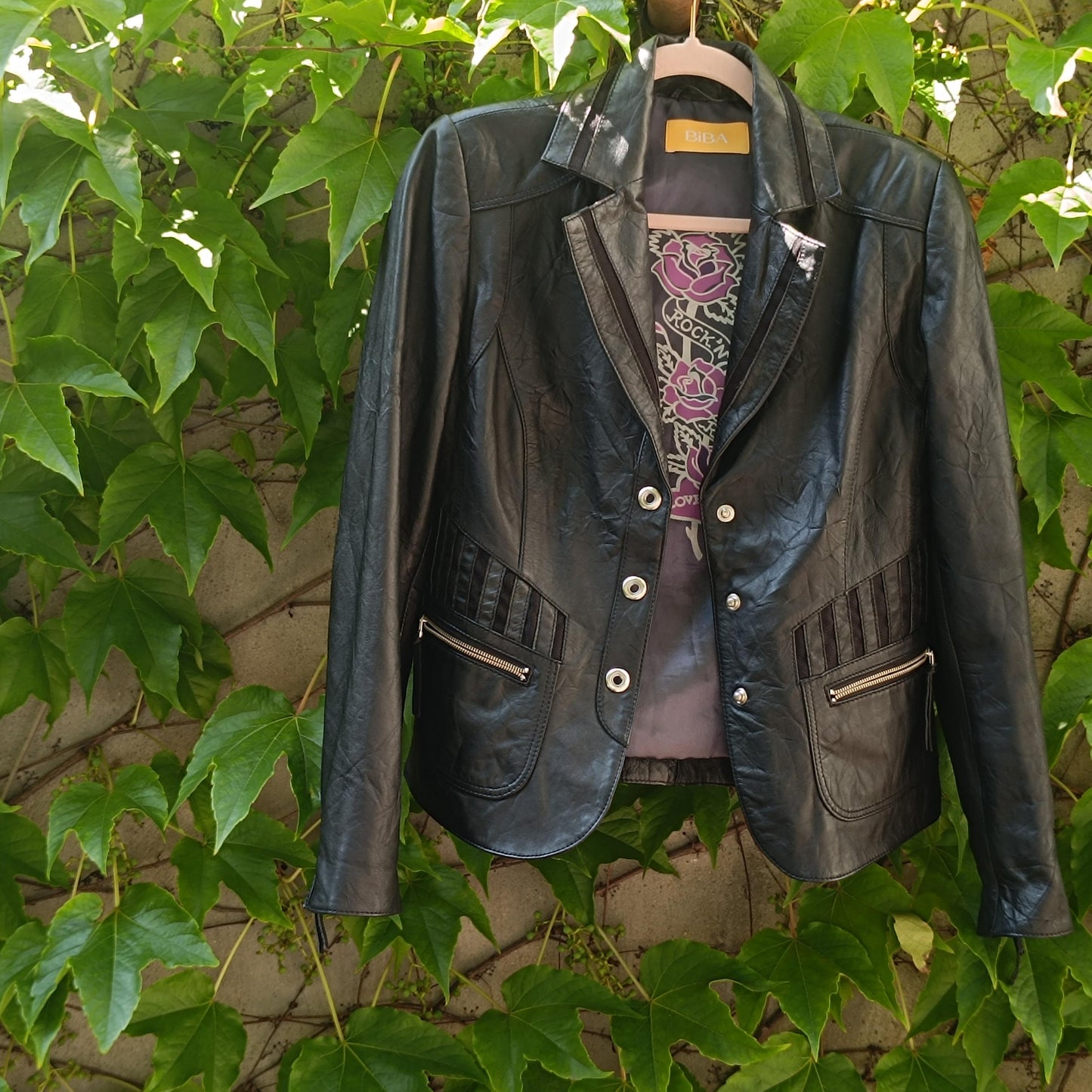Vintage BIBA Black Leather Jacket – Cropped Blazer Style, Goth Punk Rocker Aesthetic, Y2K Women’s Chic Outerwear
