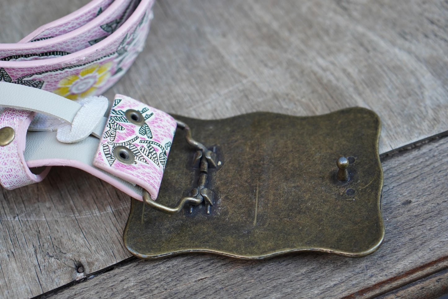 Y2K Floral Leather Belt: Hand Tooled Pink Boho Statement Belt