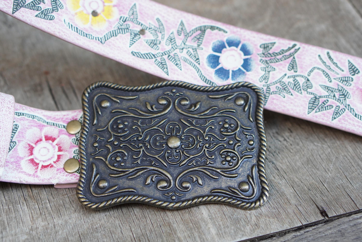 Y2K Floral Leather Belt: Hand Tooled Pink Boho Statement Belt