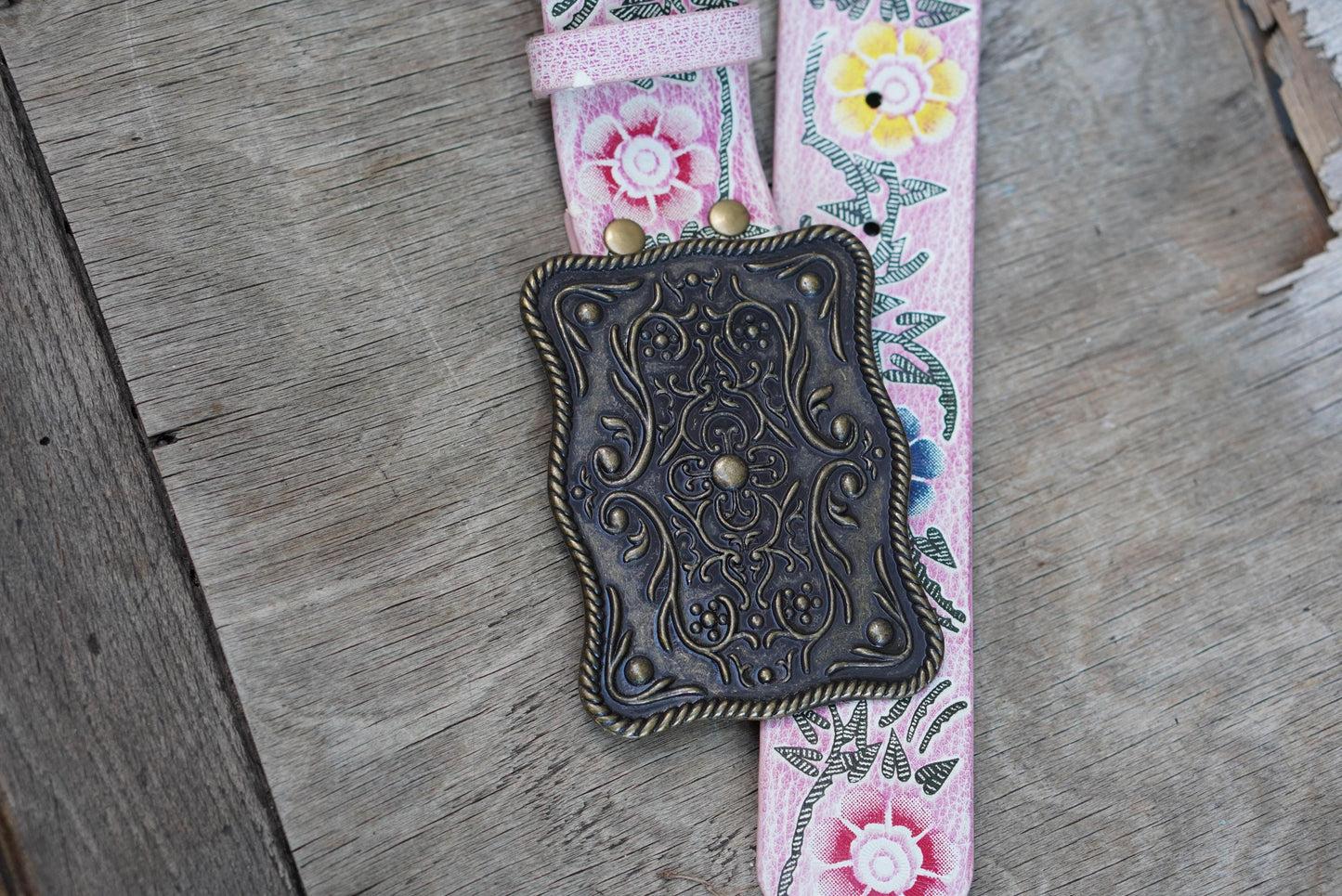 Y2K Floral Leather Belt: Hand Tooled Pink Boho Statement Belt