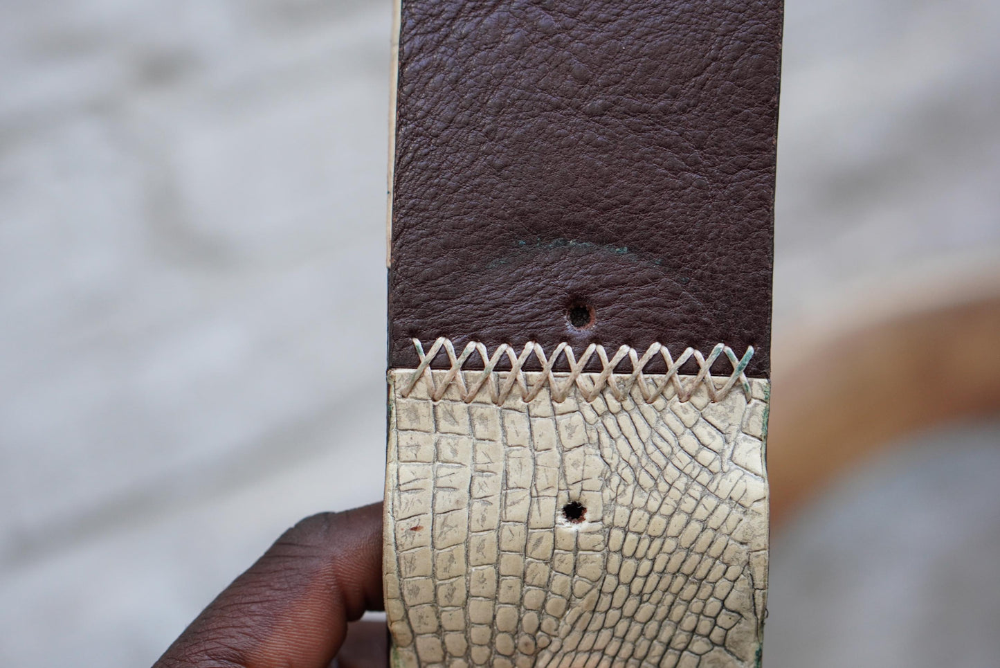 Vintage Croc Embossed Brown Leather Belt: Handmade Italian Brass Buckle