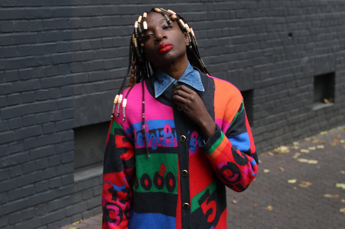 Vintage Rabe Knit Cardigan 80s 90s Sweater Dress Colorful Oversize Graphic Patchwork