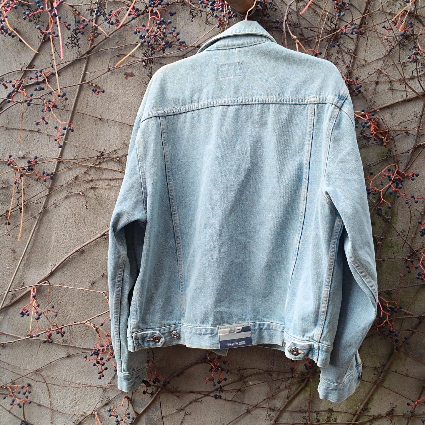 Vintage Bram's Paris Denim Jacket L; Streetwear Light Wash Trucker 90s Cotton Jeans Coat