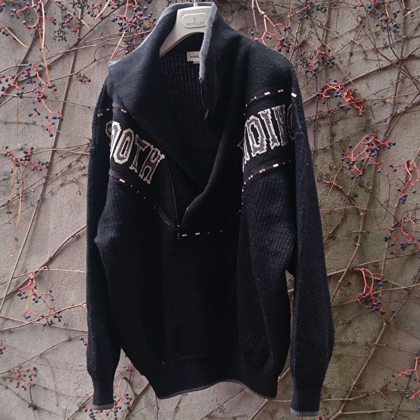 Vintage KANSAI O2 Yamamoto Kansai Wool Pullover Black Smooth Riding Designer L